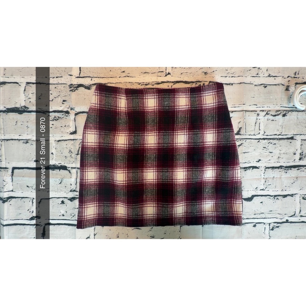 Forever 21 Womens Plaid Mini Skirt Burgundy Cream Black Small Preppy 0870 - Picture 1 of 1